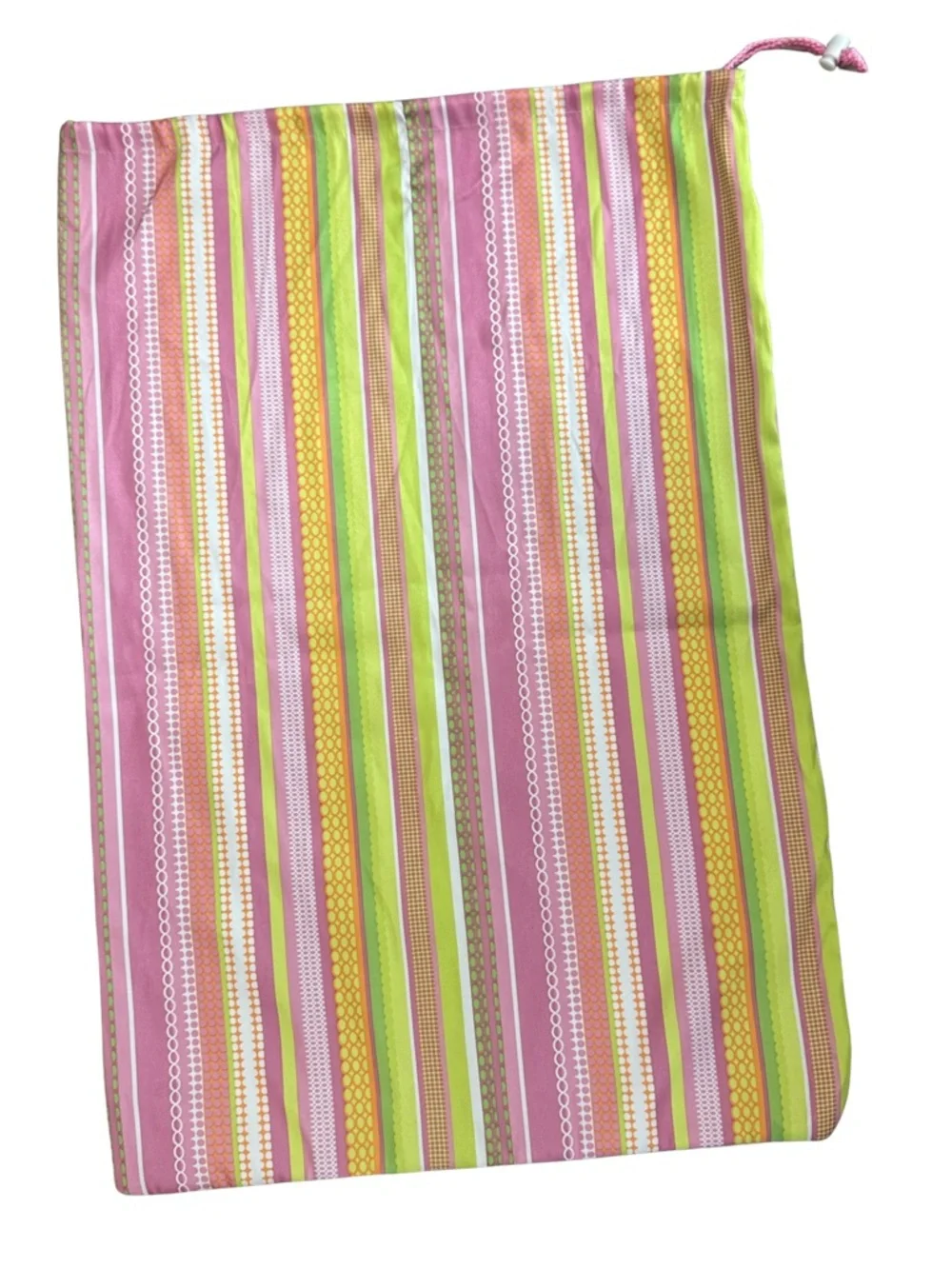 Striped Pink, White, Yellow & Green Laundry Bag w/ Drawstring